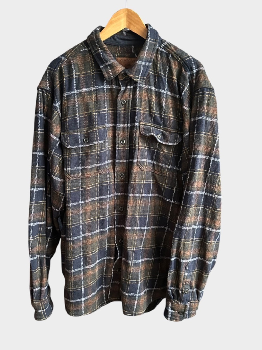Orvis Mens XL Plaid Flannel Shirt 100% Cotton Heavyweight Outdoor Workwear